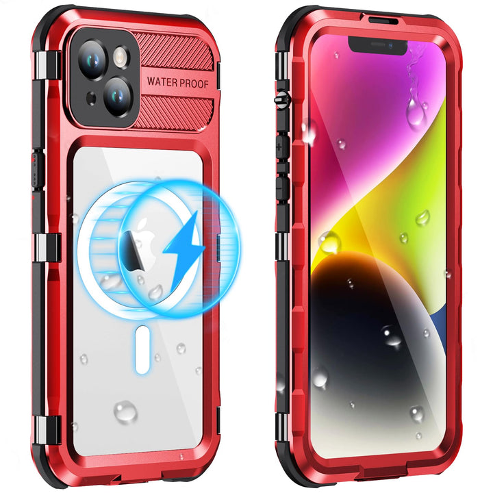 WIFORT für iPhone 14 Plus Hülle Wasserdicht mit MagSafe, 360 Outdoor Metall Schutzhülle mit Displays