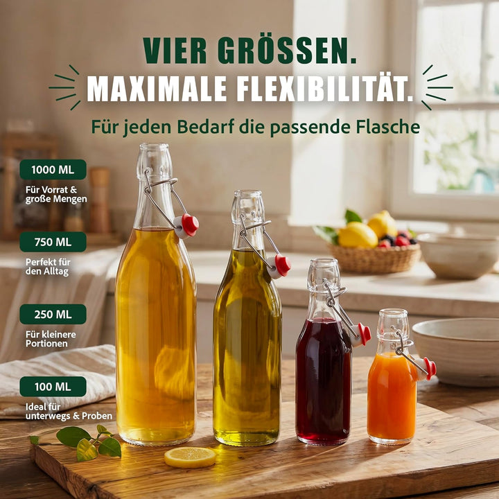 12 Stück 250 ml Bügelflaschen Bügelflasche Glasflasche mit Bügelverschluss Drahtbügel Flasche Bügelv