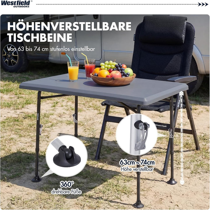Westfield Outdoors Resino, Campingtisch klappbar Höhenverstellbar Klapptisch 100x68cm für 4-6 Person