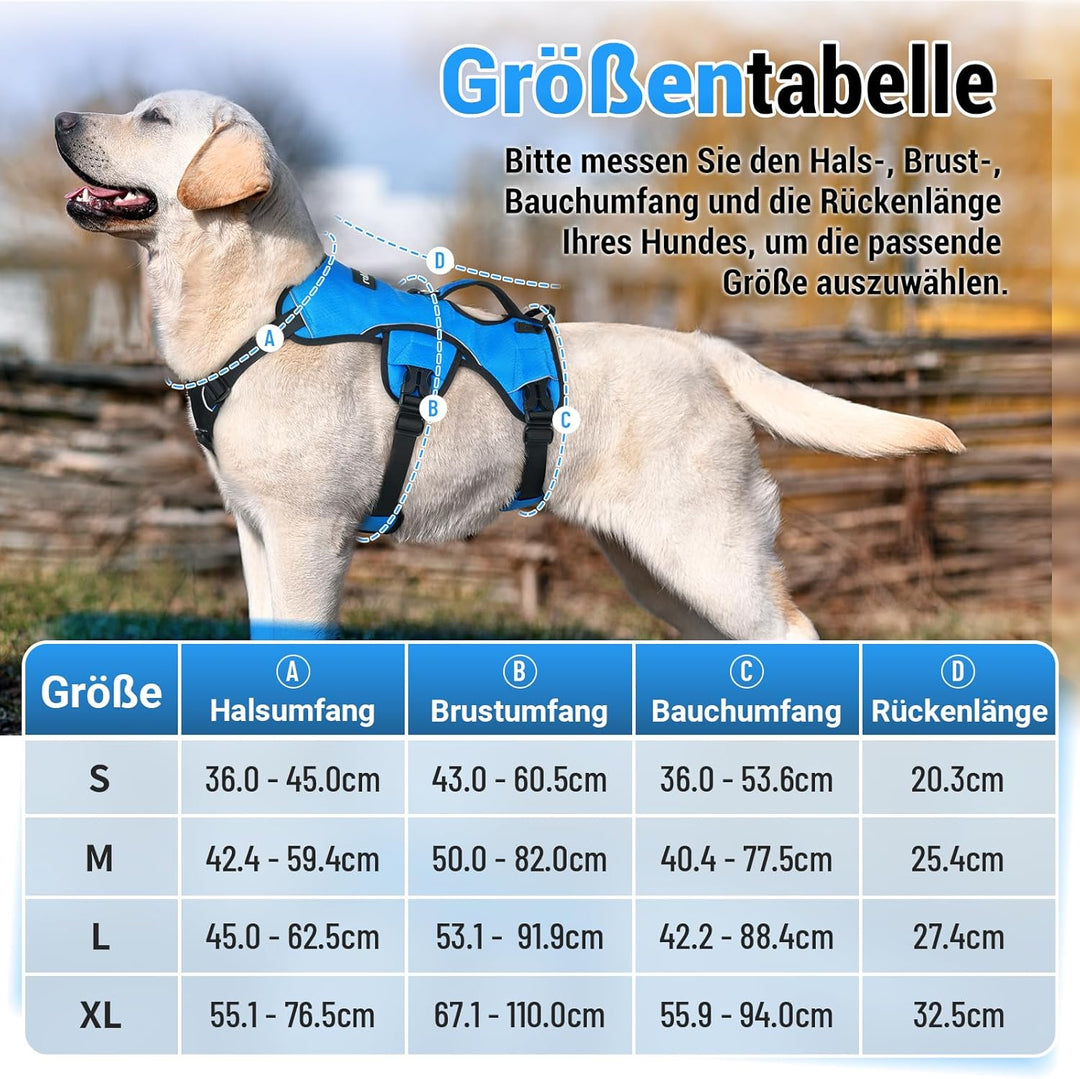rabbitgoo Ausbruchsicheres Hundegeschirr Grosse Hunde mit Griff, Anti Zug Sicherheitsgeschirr Hund A