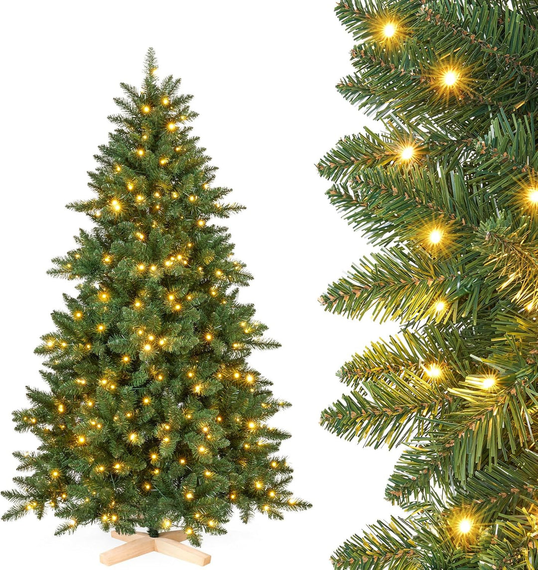 Yorbay Künstlicher Weihnachtsbaum mit Beleuchtung LED mit Holzständer für Weihnachten-Dekoration (18