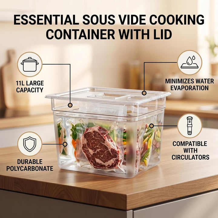 Sous Vide Behälter 11L, Sous Vide Wasserbäder Tank mit Deckel Lebensmittelbehälter Passend für die m