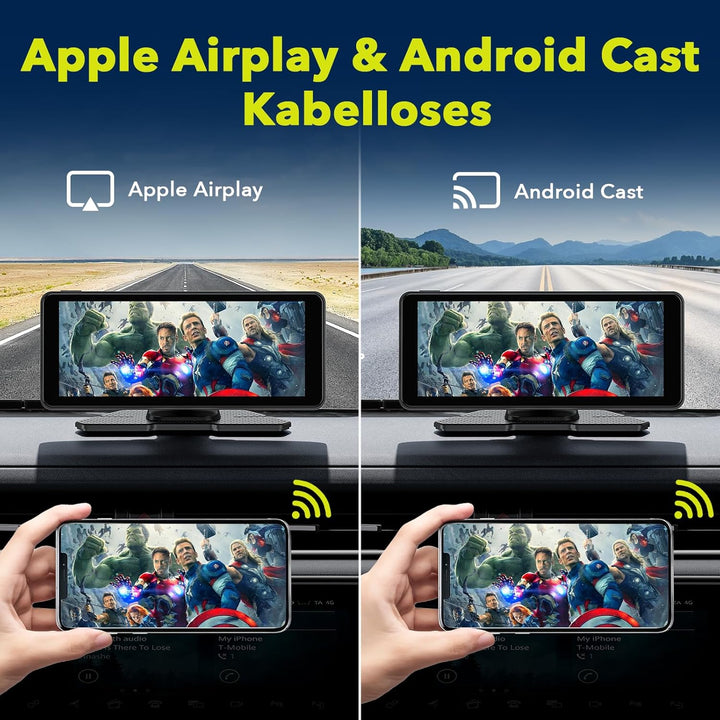 LAMTTO Wireless Carplay Display mit Dashcam 2.5K für AppIe CarPlay & Android Auto 6,86 Zoll Tragbare
