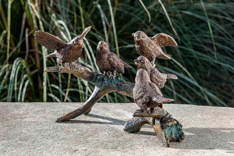 IDYL Bronze-Skulptur Vogel auf AST | 19x19x29 cm | Tierfigur aus Bronze handgefertigt | Gartenskulpt