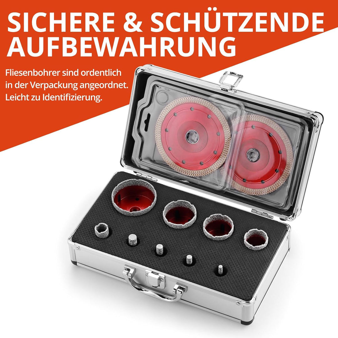 GETLITOOL 11tlg Diamant Fliesenbohrer Set 6-68mm, 125mm Trennscheibe, Diamant Lochsägeset für Porzel