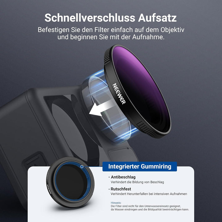 NEEWER Variabler ND Filter kompatibel mit DJI Osmo Action 5 Pro/4/3, ND64-256, 6-8 Stop, Snap On, me