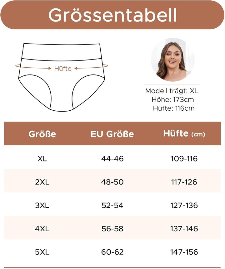 INNERSY Unterhosen Grosse Grössen Damen Taillenslip Baumwolle High Waist Slip (44-62) 4er Pack, Beig