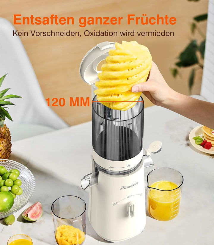 Zasmira Entsafter, Entsafter Slow Juicer mit hohem Drehmoment und 120MM-Einfüllschacht, Kein Vorschn