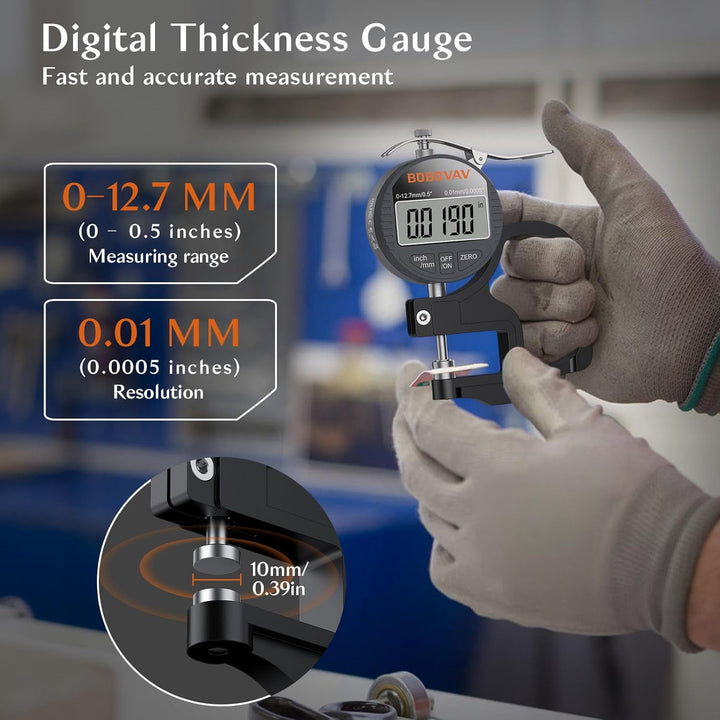 Digitaler Dickenmesser 0–12,7 mm, Auflösung 0,01 mm, Dickenmessgerät mit Zoll/MM-Umstellung, präzise