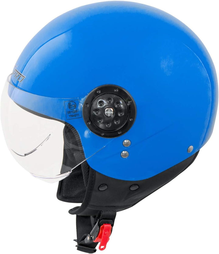 Motorradhelm Roller Jet Demi Helm Scooter Homologiert Avio Visor 55-56 cm ( S) Blau, 55-56 cm ( S) B
