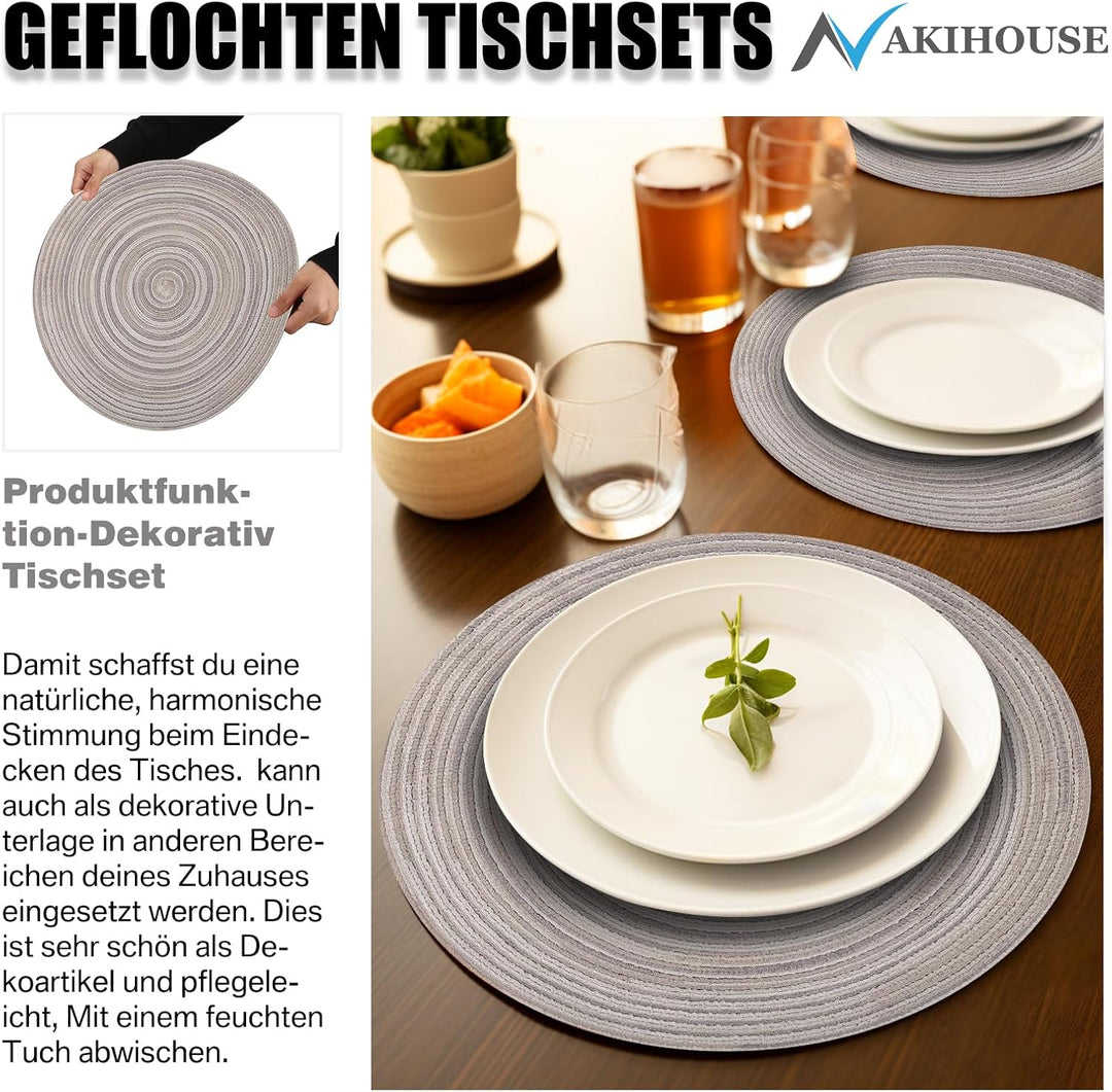 Platzsets Rund Regenbogen Grau Geflochten Tischsets 12er Set Hitzebeständigem Tisch Tischsets Waschb