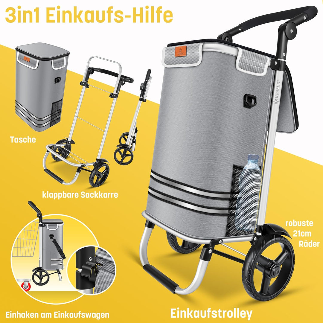 KESSER® Einkaufstrolley klappbar mit 56L Kapazität und belastbar bis 50kg | 3in1 Trolley Sackkarre &