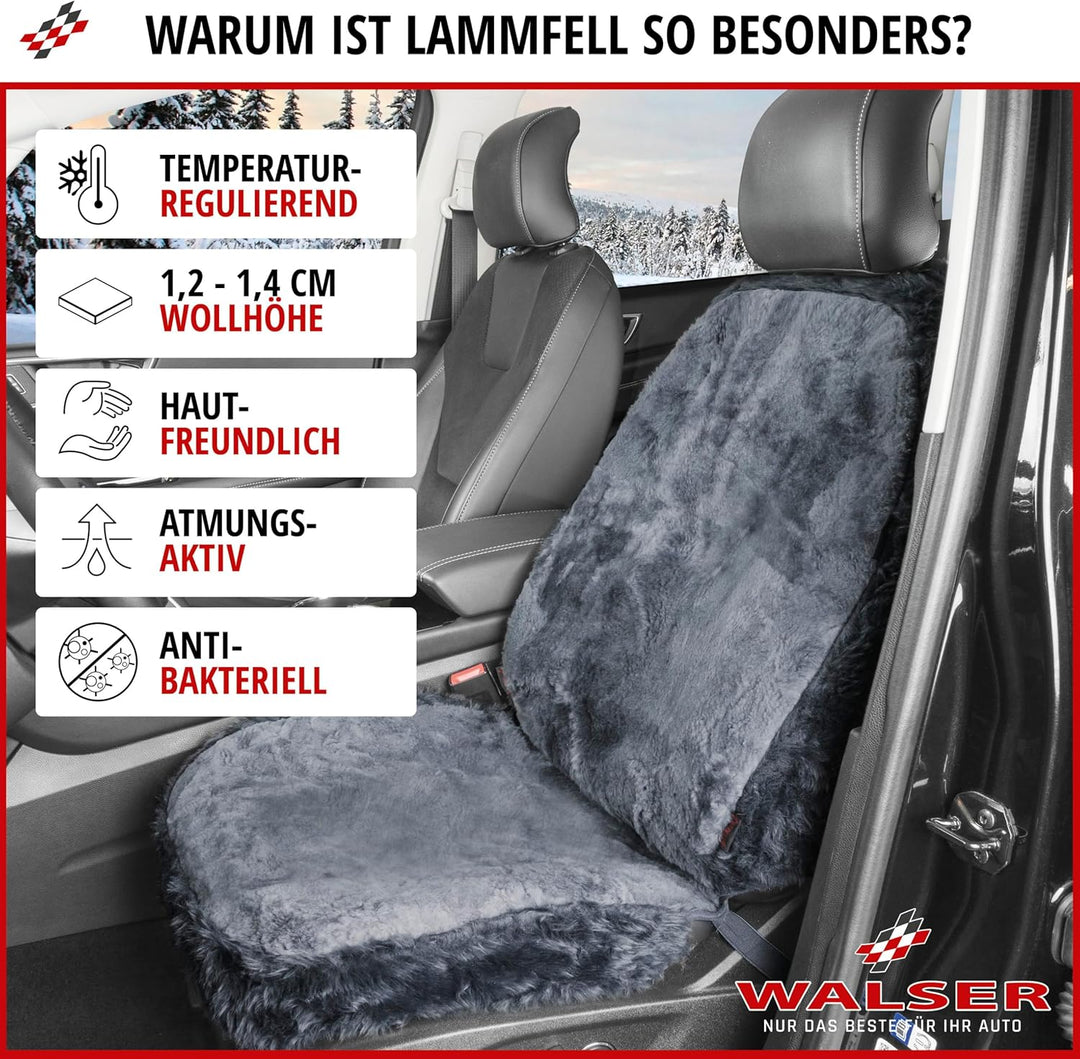 Walser Lammfell Autositzbezug Nineve, 100% Lammfell Sitzbezug für Auto, 1 Stück Lammfell Sitzbezüge