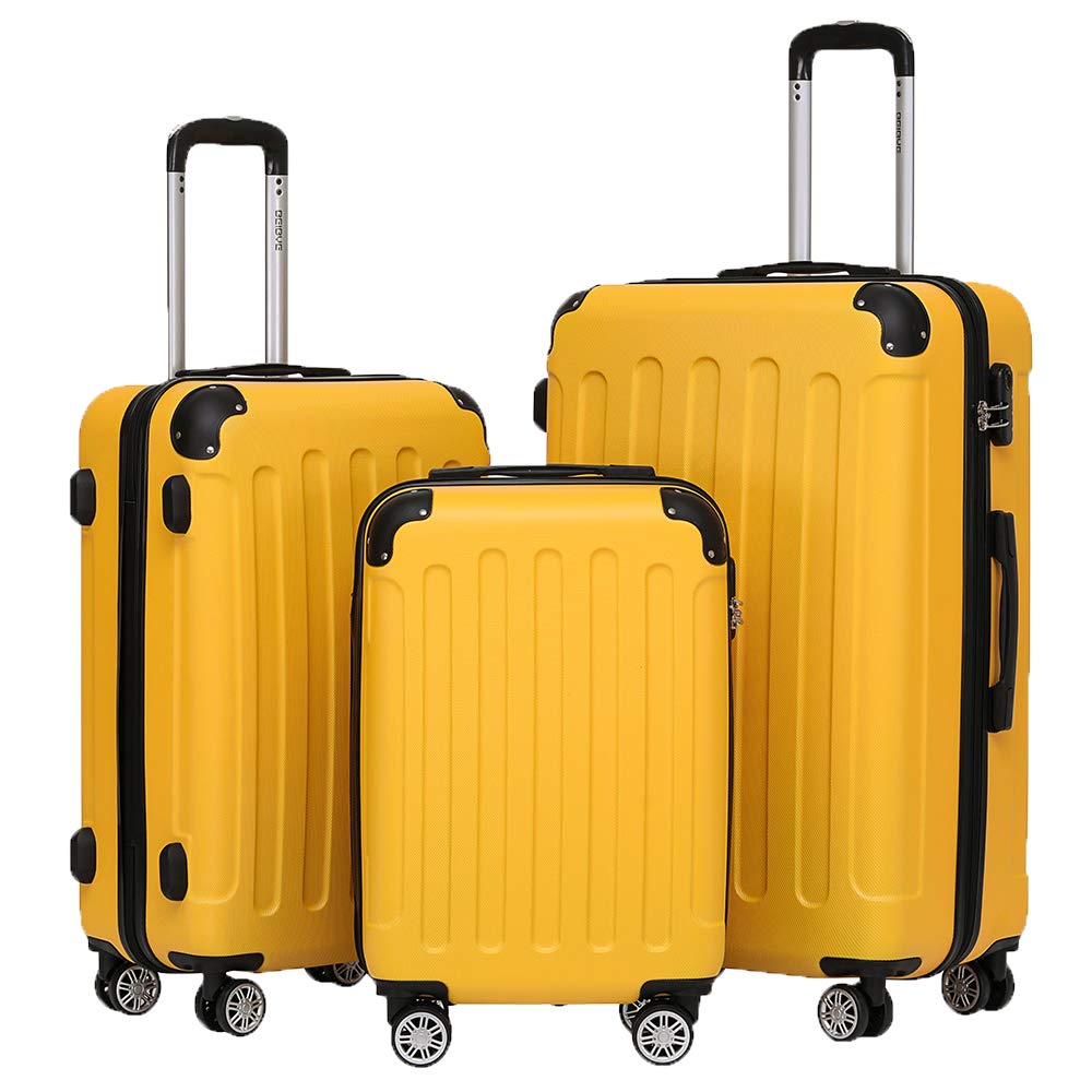 BEIBYE- Hartschalenkoffer Koffer Trolley Rollkoffer Reisekoffer Zahlenschloss 4 Zwilings-Rollen (Yel