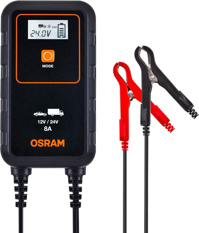 OSRAM BATTERYcharge 908, KFZ-Batteriewartungsgerät 12V & 24V, mobiles KFZ Batterieladegerät für PKW,