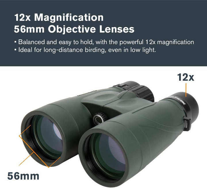 Celestron 71336-CGL Nature DX Fernglas, mit 12 x 56 Vergrösserung, mit BaK4-Prismen, Schwarz Nature