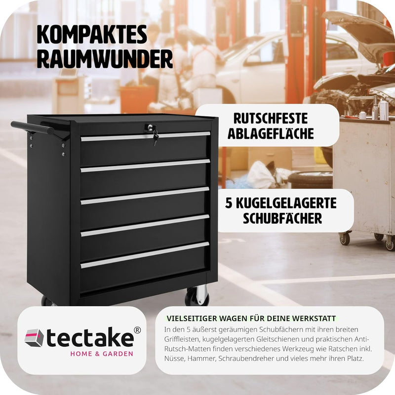 tectake® Werkzeug Wagen mit 5 Schubladen, Werkstattwagen, Tool Werkzeugwagen fahrbar, Werkzeugtrolle