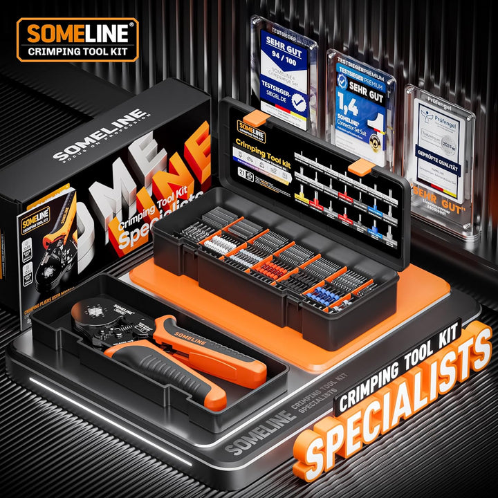 SOMELINE® Sechskant Crimpzange Set, mit 21 Arten Aderendhülsen, [0,25-6mm²] Sechskant Aderendhülsenz
