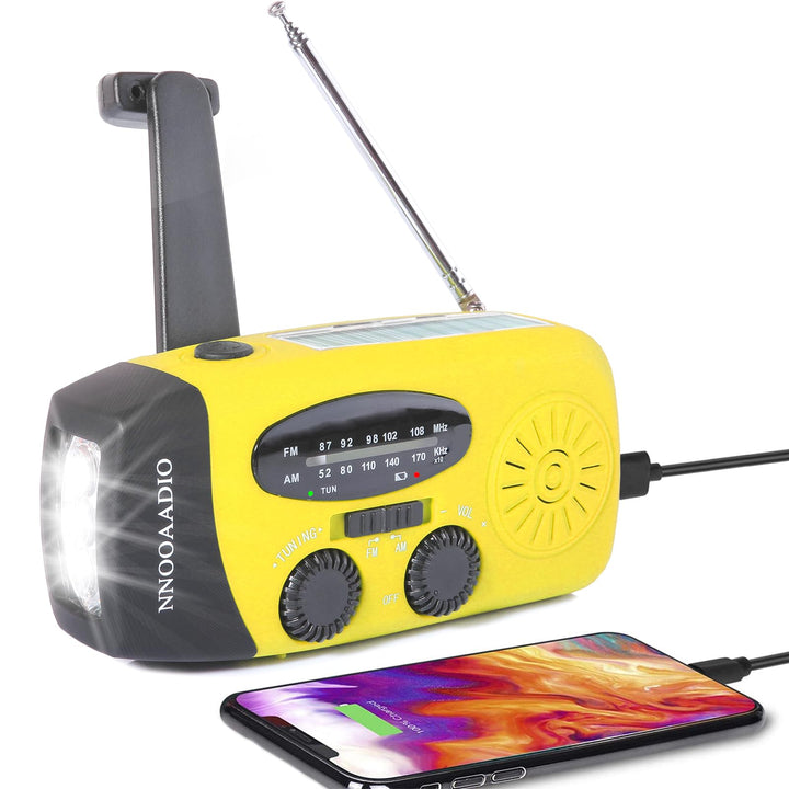 Kurbelradio, Solar & Kurbel Notfallradio klein, 2000mAh Power Bank wiederaufladbar AM/FM Wetterradio