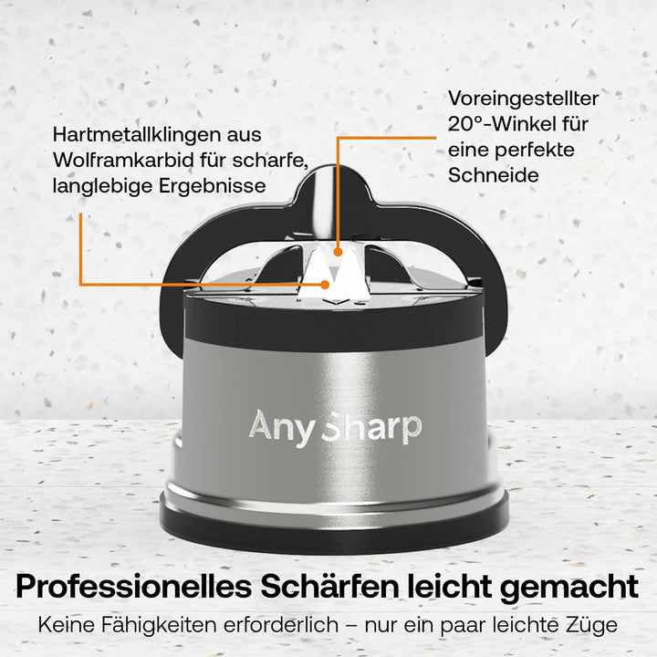 AnySharp Pro Messerschärfer (Metall) mit Saugnapf, Gebürstetes Metall Metall Pro Geschenkbox Gebürst