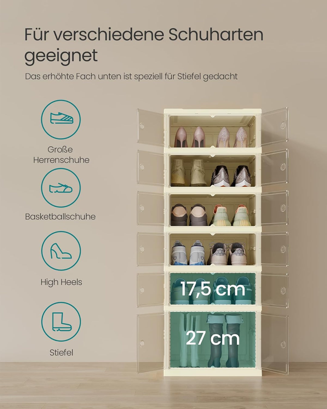 SONGMICS Schuhschrank, schmal, faltbar, Schuhregal, Organizer, transparente Tür, für 12 Paar, für St