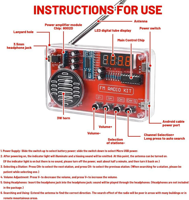 Elektronik Lötübung Kit mit Digitalem Radio und Display, DIY Elektronik Bausatz mit LadeModul für An