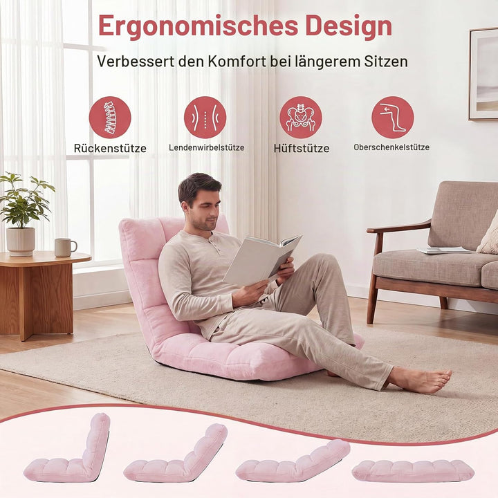 RELAX4LIFE Bodenstuhl Klappbar, Bodensessel mit Verstellbarer Rückenlehne &amp; Liegefunktion, Relaxsess