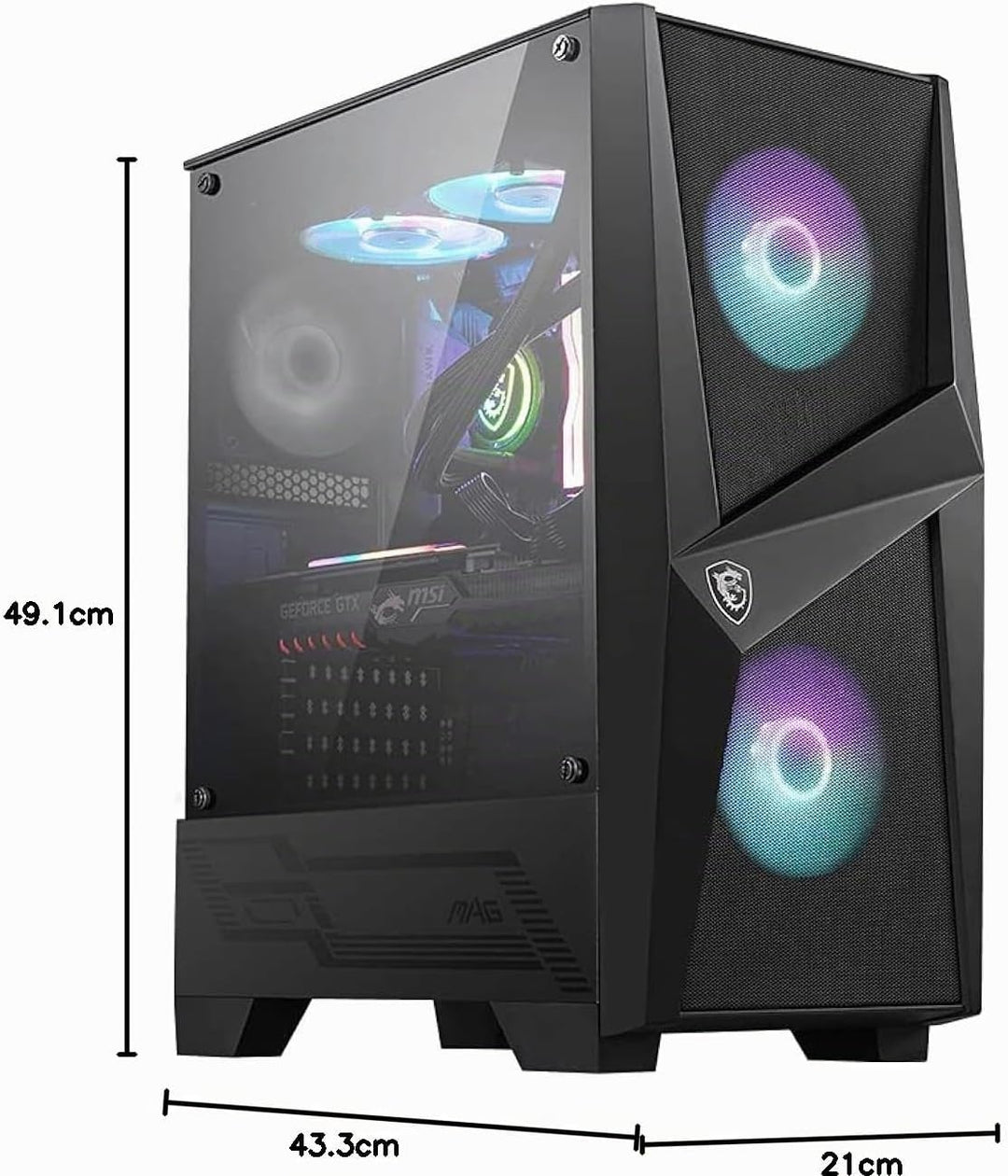 MSI MAG FORGE 100R Mid-Tower ATX Gehäuse (2x USB 3.1 Anschluss, 2x 120mm A-RGB Fan und 1x 120mm Fan