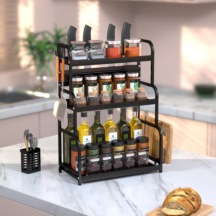 FEXPLENDID spices organizer, küchenregal arbeitsplatte, 63x49x22.5cm, Stahl, gewürz organizer, küche