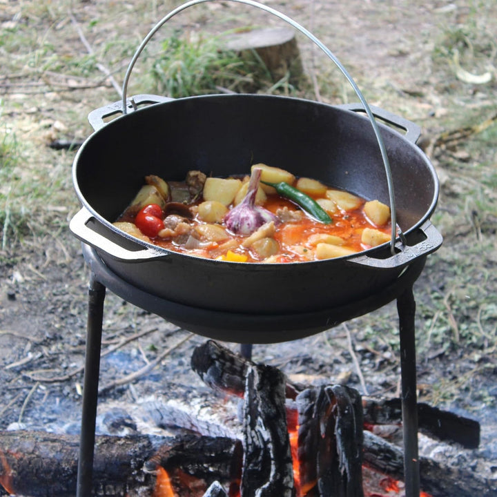 4BIG.fun 6L Gusseisen Schwenktopf Kazan Asia Kasan mit Deckel aus Gusseisen Grillwok Wokpfanne Grill