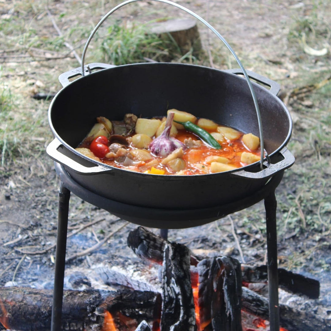 4BIG.fun 8L Gusseisen Schwenktopf Kazan Asia Kasan mit Deckel aus Gusseisen Grillwok Wokpfanne Grill