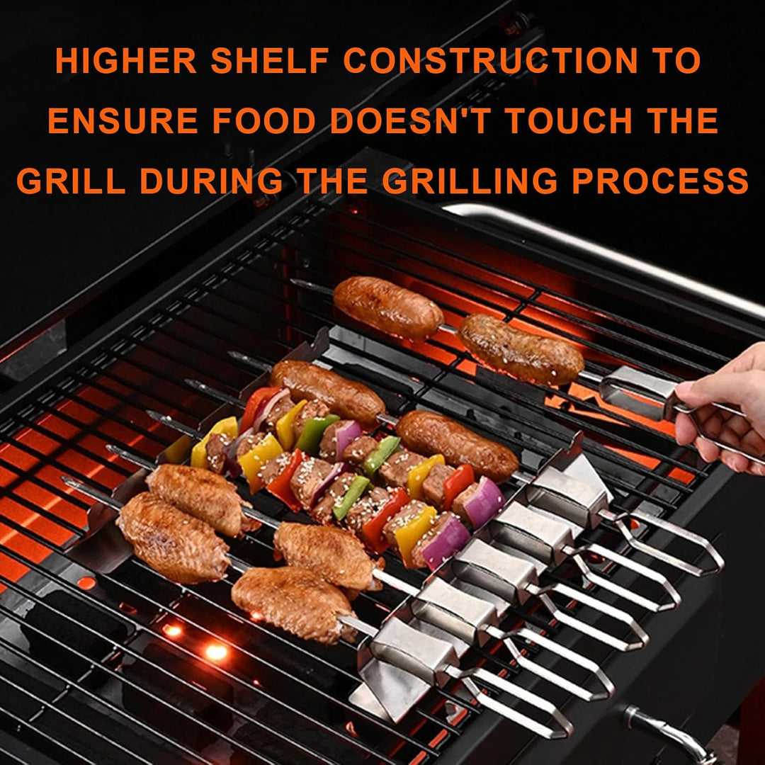 4 Stück Grill Spiesse Rack, Edelstahl Spiesse Halte, BBQ Halterung für 6 Spiesse, BBQ Grillen Zubehö