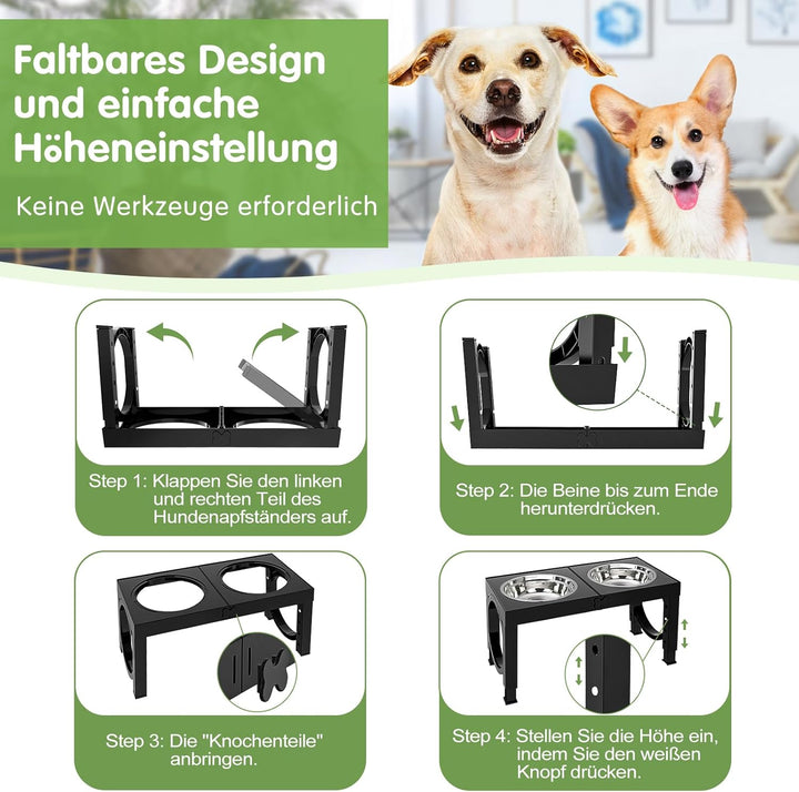X XBEN Erhöhter Hundenapf, 5 Höhenverstellbar Futternapf für Kleine Mittlere Grosse Hunde, Futtersta