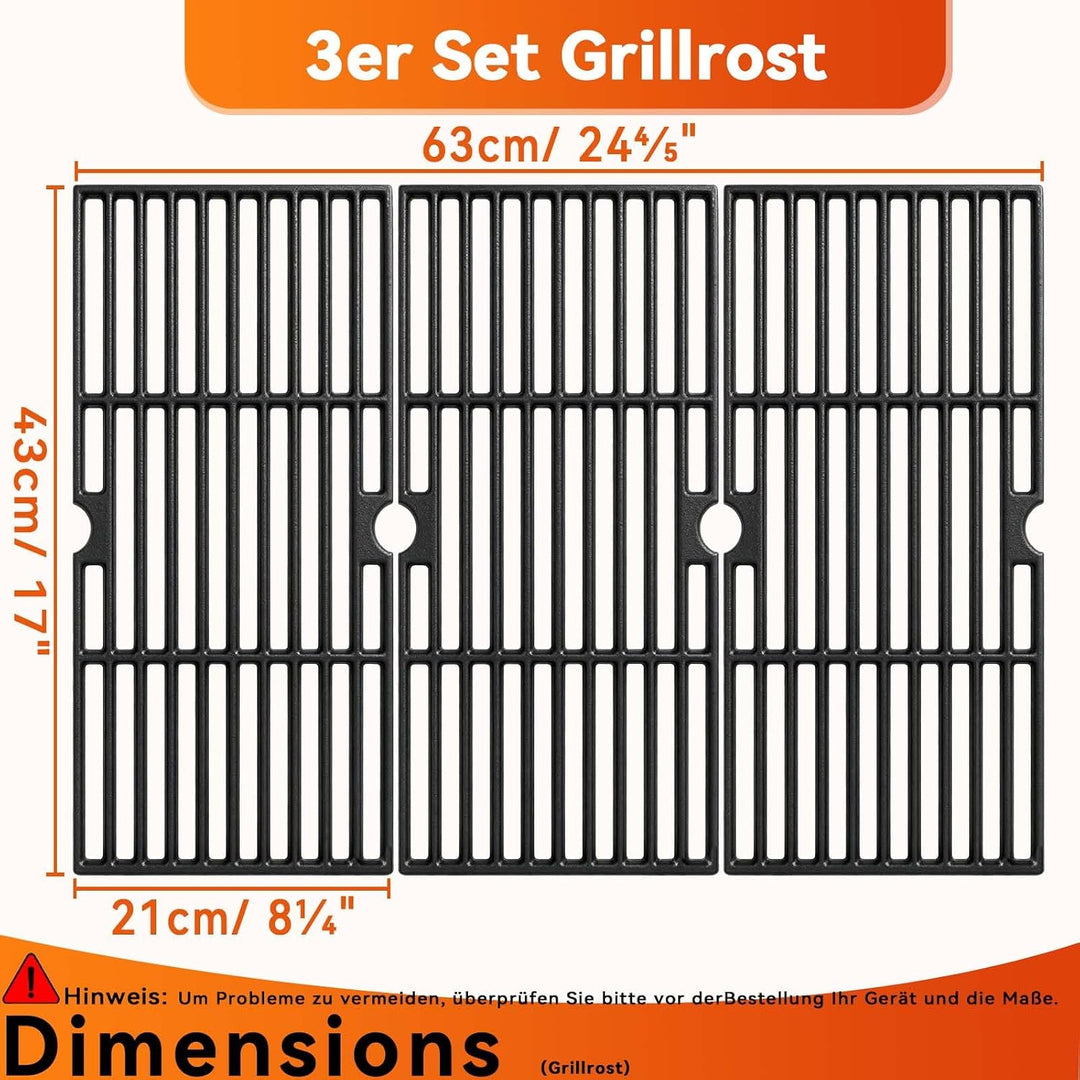 43 x 63 cm Gusseisen Grillrost für Enders Boston 3, Enders Monroe Pro 3, Landmann Triton 3 &amp; 4, Char