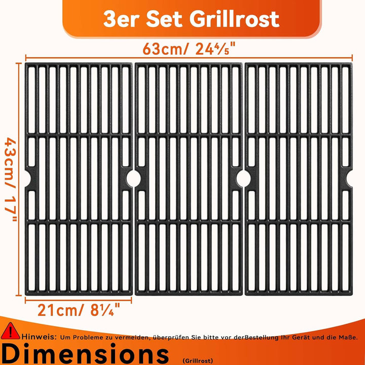 43 x 63 cm Gusseisen Grillrost für Enders Boston 3, Enders Monroe Pro 3, Landmann Triton 3 &amp; 4, Char