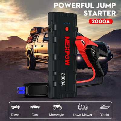 NEXPOW Starthilfe Powerbank, 2000A Spitzenstrom Auto Starthilfe, 12V Tragbarer Batterie Booster mit