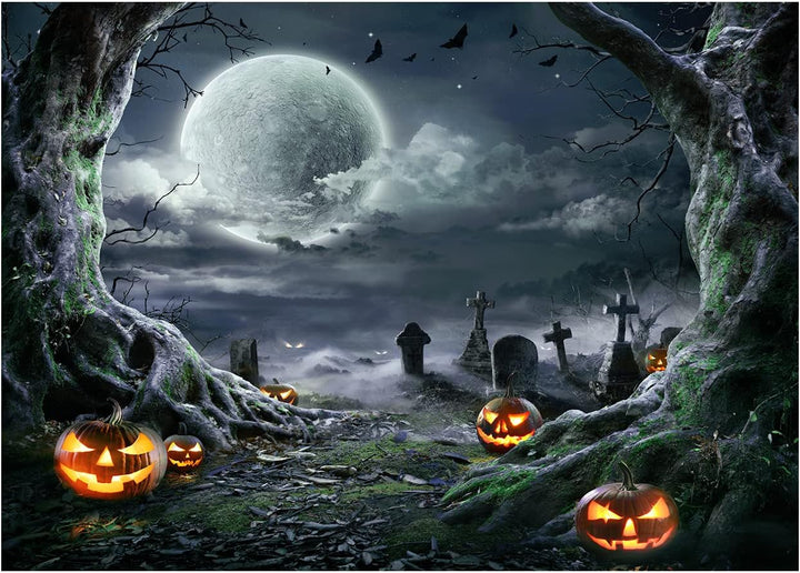 AIIKES 8x6FT Halloween Horror Nacht Fotografie Hintergrund Horror Nacht Hintergrund Kürbislaterne Hi