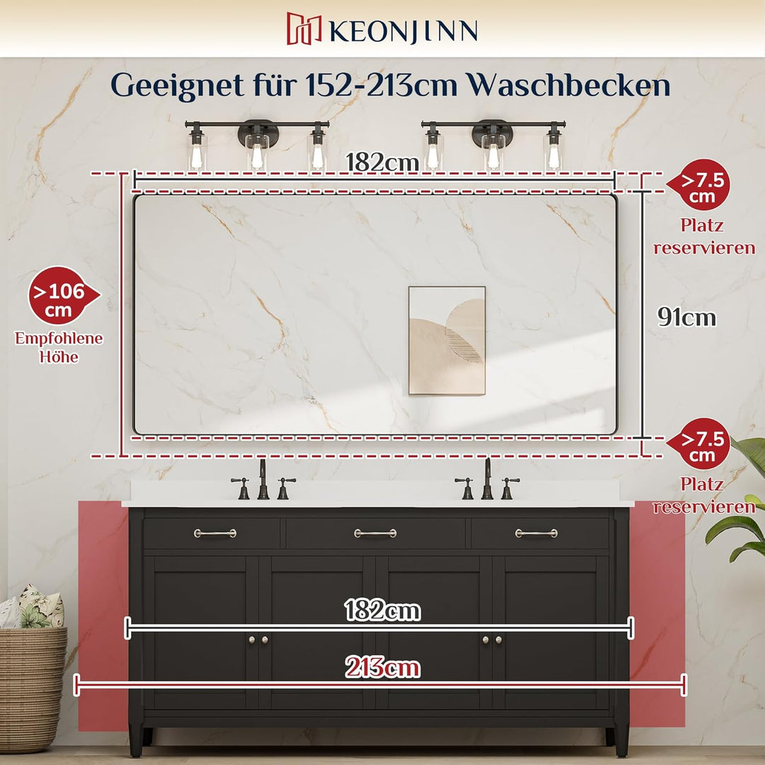 Keonjinn Wand Spiegel Nickel 182x90cm, Badezimmerspiegel Badspiegel mit Metallrahmen, Gehärtetes Gla
