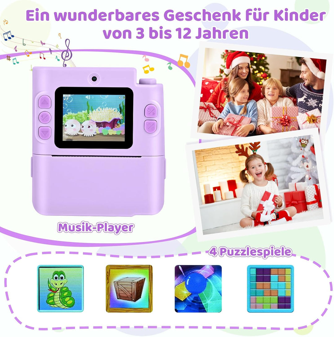 Kinderkamera Sofortbildkamera, Ambesty Digitalkamera für Kinder mit Druckpapier 32G TF Karte, 2,4 Zo