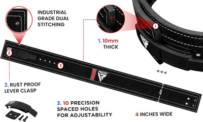 RDX 4” Gewichthebergürtel Hebelschnalle Leder, 10mm Genehmigt IPL USPA, Powerlifiting Trainingsgürte