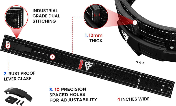 RDX 4” Gewichthebergürtel Hebelschnalle Leder, 10mm Genehmigt IPL USPA, Powerlifiting Trainingsgürte