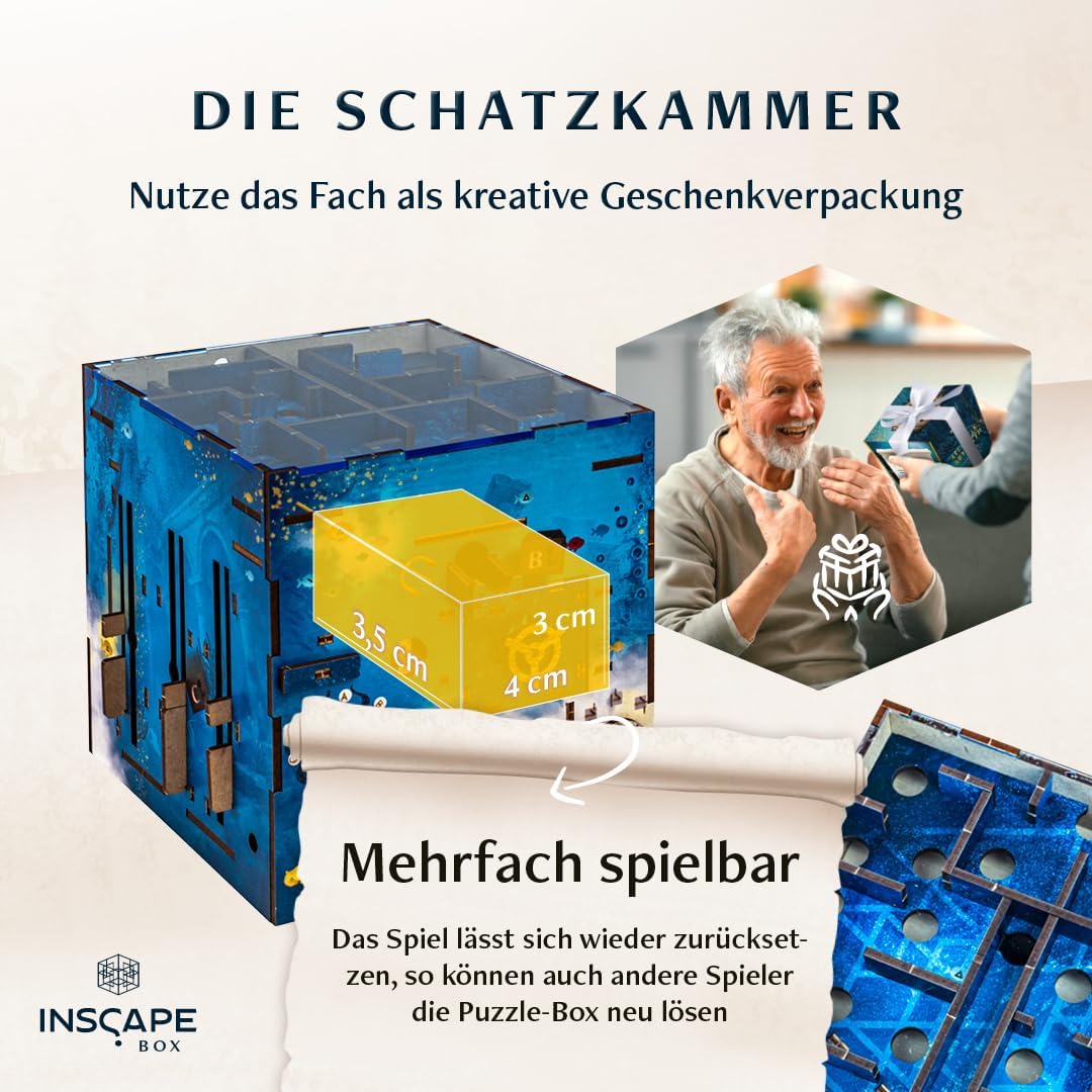 INSCAPE Atlantis Labyrinth - Cluebox - Rätselbox Holz - Puzzle Box - Escape Room Spiel Erwachsene un