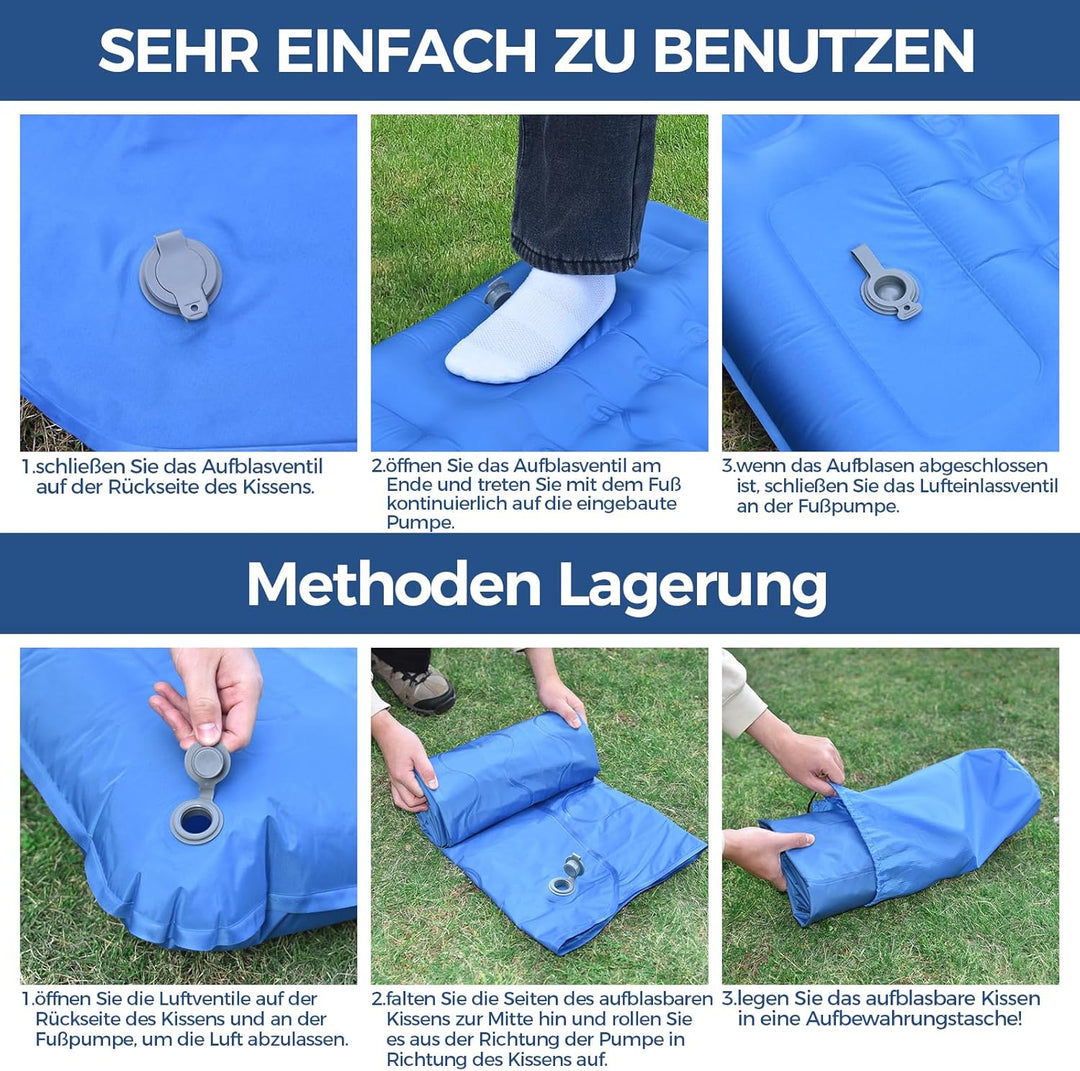 NAPASA Isomatte Camping, 14CM Verdicktes Aufblasbare Matratze mit Eingebauter Fusspresse Pumpe & Kis