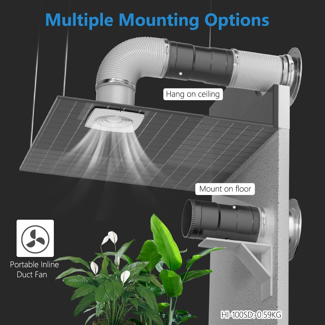 Hon&Guan 100mm Inline-Rohrventilator, 221m³/h Rohrlüfter Regelbar, Abluftventilator mit EU-Stecker,