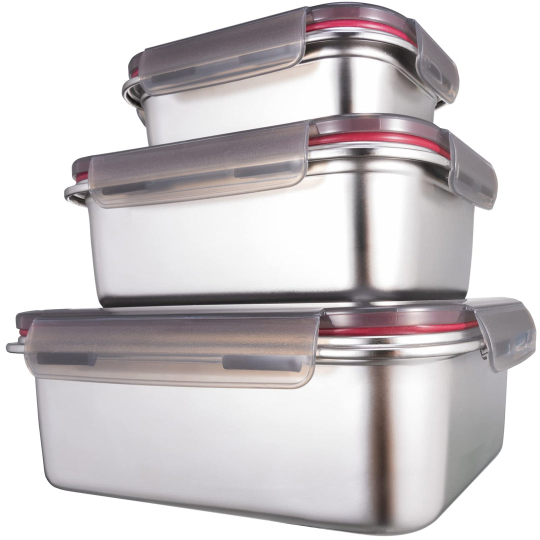 GENICOOK Frischhaltedosen aus Edelstahl /Luchbox mit luftdichtem Deckel 3er Set / Meal Prep Vorratsd