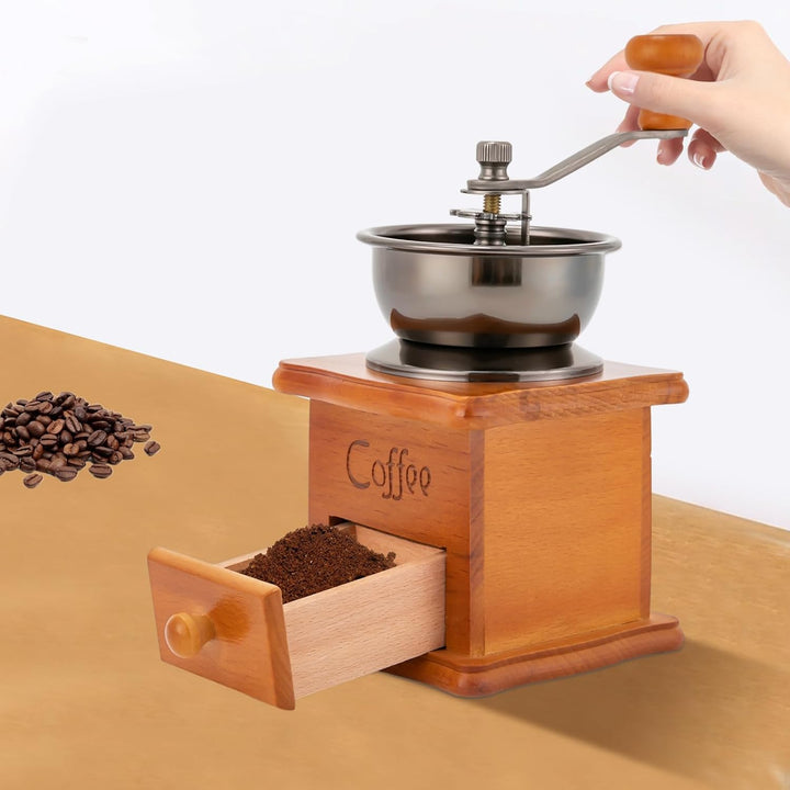 Manuelle Kaffeemühle, Kaffeebohnenmühle Handmühle Retro Stil Gusseisen Handkurbel Holzschublade Bohn
