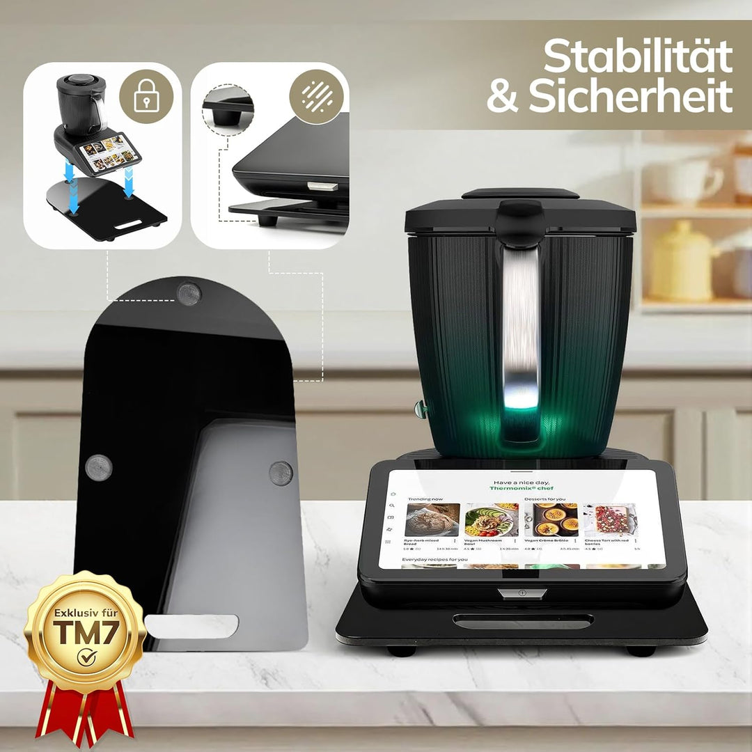 Gleitbrett TM7 für Thermomix, Brett für Thermomix mit 360° Rollen, Stopper & Gummifüssen, Müheloses