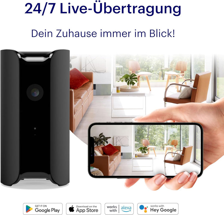 Canary View Überwachungskamera 1080p HD WiFi IP | 24/7 Live-Übertragung, Bewegungsmelder, 2-Wege-Aud
