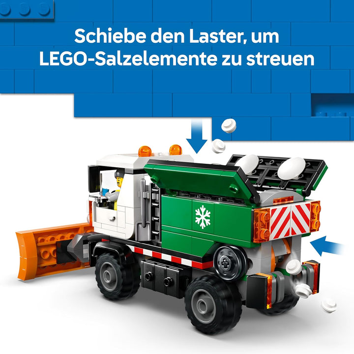 LEGO City Schneepflug - Spielzeug Set mit Minifigur, Werkzeugen und Streufunktion - Geburtstagsgesch