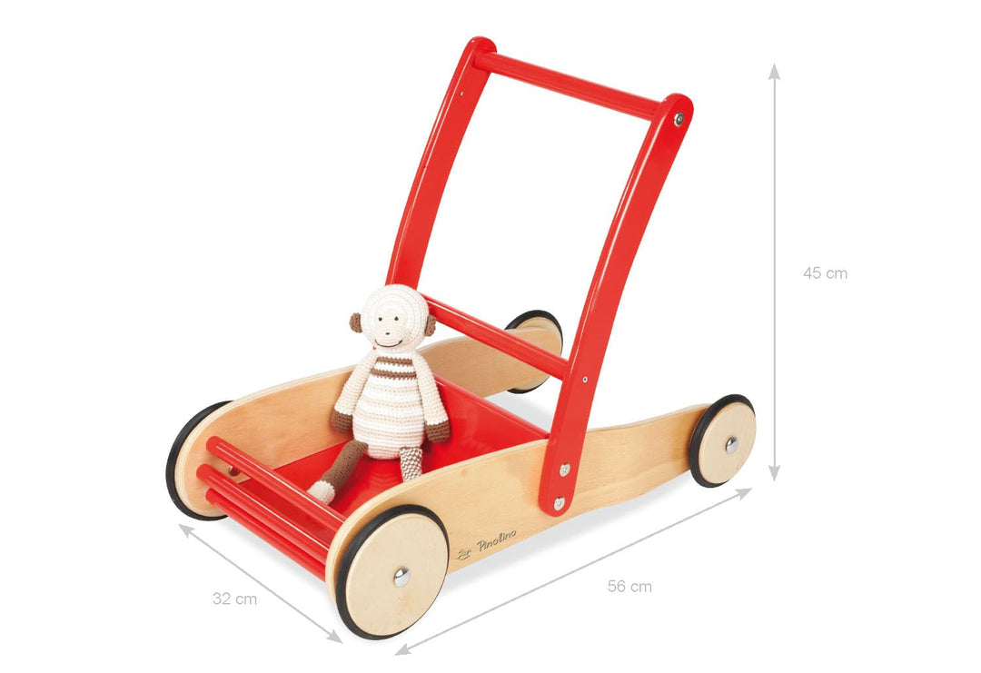 Pinolino Lauflernwagen Uli, aus Holz, mit Bremssystem, Lauflernhilfe mit gummierten Holzrädern, für